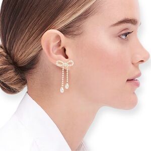 J. CREW Pearl Bow Earrings Dangle Pierced Stud Earrings NWT